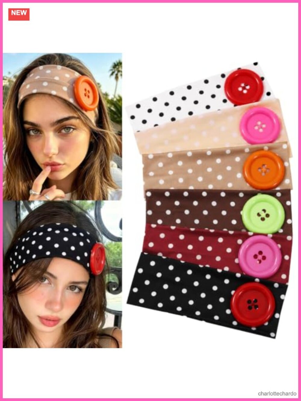 6 Pack Polka Dot Headbands for Women Non Slip Elastic Button Hairbands